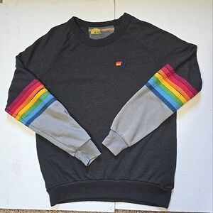 Aviator Nation Rainbow Stitch Sleeve Sweatshirt Size S